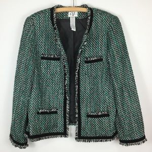 Vintage Open Blazer by VARIATIONS textured fringe